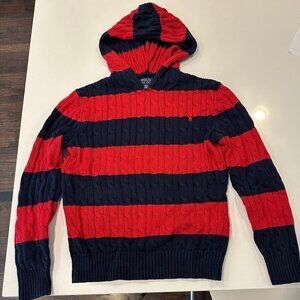 Polo Ralph Lauren Boys Rugby Hoodie Sweater Striped Navy Red - MEDIUM